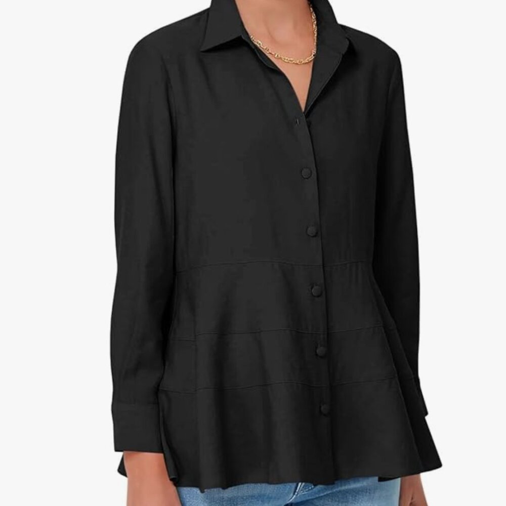 Cicy Bell Button Down Peplum Tiered Top XXL